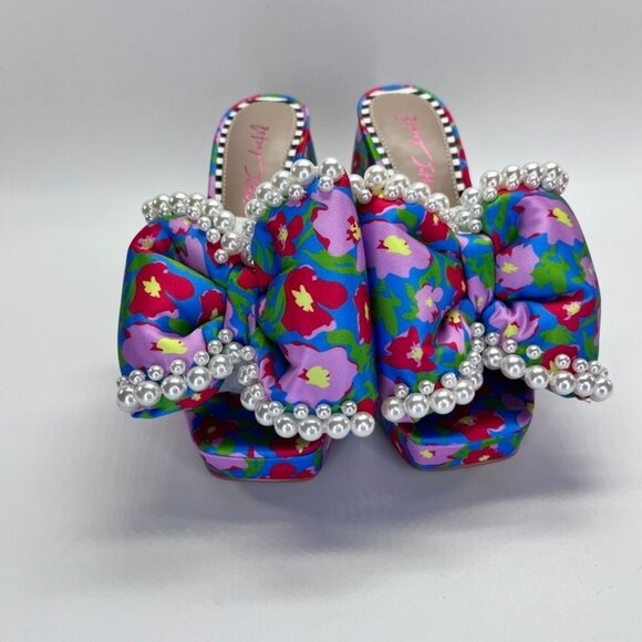 Betsy Johnson Maccie Platform Sandal Womens Size 7 in Blue Multi Floral Pearls - Picture 13 of 15
